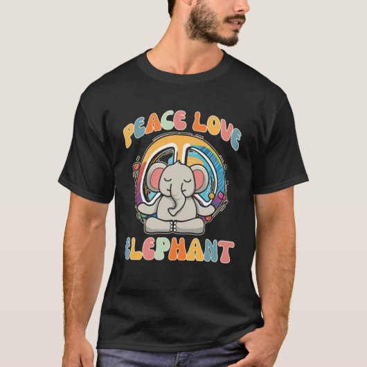 Peace Love Elephant Boar Hippie Yoga  Meditation H Tシャツ (正面)