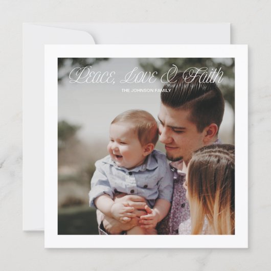 Peace, Love & Faith Modern Christmas Photo Card シーズンカード (正面)