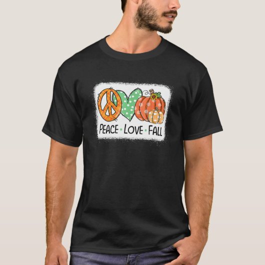Peace & Love & Fall Pumpkin Autum Happy Fall Thank Tシャツ (正面)