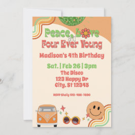 Peace, Love & Four Ever Young 4th Retro Birthday 招待状