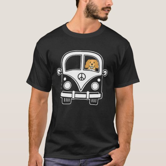 Peace Love Funny Cocker Spaniel In Hippie Bus Tシャツ (正面)
