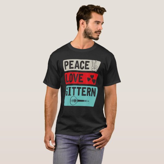 Peace Love Gittern Musical Instrument Gittern Play Tシャツ (正面フル)