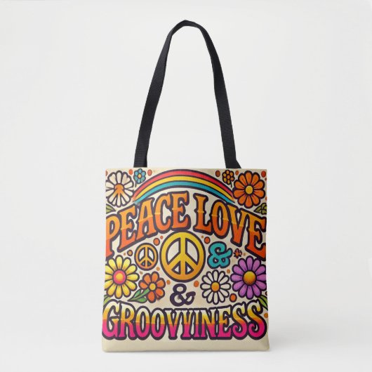 Peace, Love, & Groovinessトートバッグ トートバッグ (正面)
