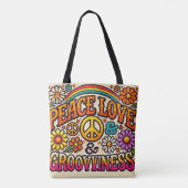 Peace, Love, & Groovinessトートバッグ トートバッグ (裏面)