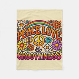 Peace, Love, & Groovinessフリースブランケット フリースブランケット