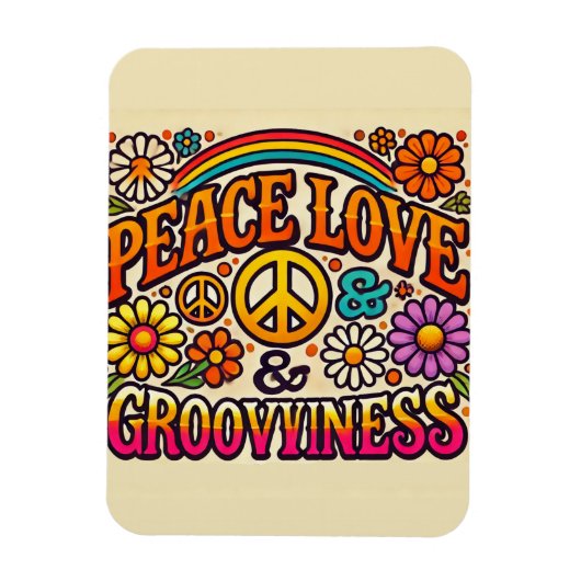 Peace、Love、Grooviness柔軟なフォトマグネット マグネット (縦)