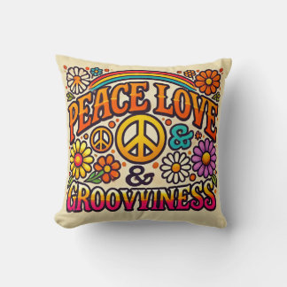 Peace, Love, & Grooviness装飾用クッション クッション
