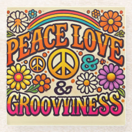 Peace、Love、Grooviness Glass Coaster ガラスコースター
