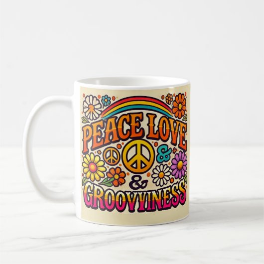 Peace、Love、Grooviness Mug コーヒーマグカップ (左)