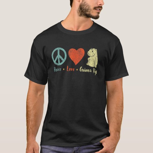Peace Love Guinea Pigs   Wheek Retro Tシャツ (正面)