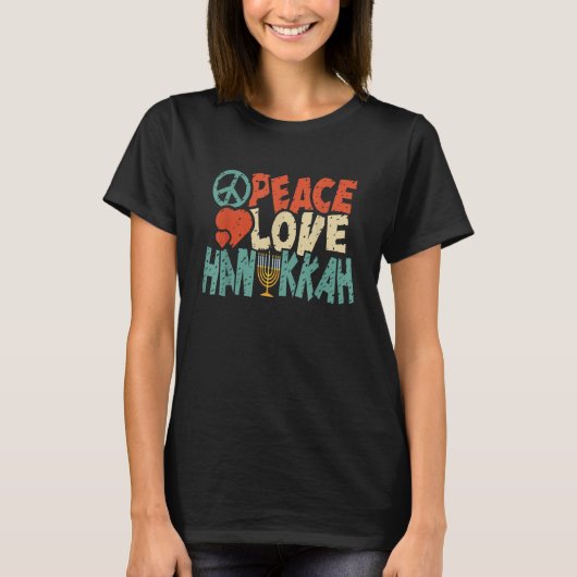 Peace Love Hanukkah Jewish Menorah Chanukah Retro  Tシャツ (正面)