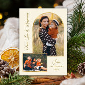 Peace Love Hapiness Script Gold Arch 3 Photo シーズンカード