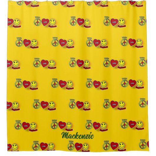 Peace Love Happiness シャワーカーテン (正面)