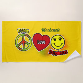 Peace Love Happiness ビーチタオル