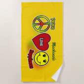 Peace Love Happiness ビーチタオル (正面)
