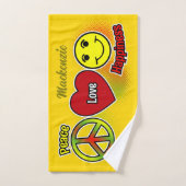 PEACE LOVE HAPPINESS SYMBOLSの名前を黄色に バスタオルセット (ハンドタオル)