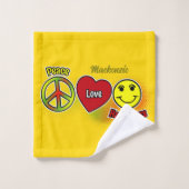 PEACE LOVE HAPPINESS SYMBOLSの名前を黄色に バスタオルセット (ウォッシュタオル)