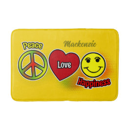PEACE LOVE HAPPINESS SYMBOLSの名前を黄色に バスマット