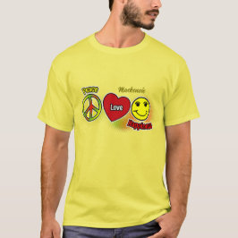 PEACE LOVE HAPPINESS SYMBOLSの名前を黄色に Tシャツ