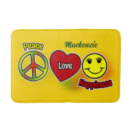 Peace Love Happiness Yellow バスマット