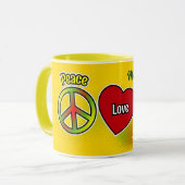 Peace Love Happiness Yellow マグカップ (正面左)