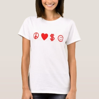 PEACE LOVE HAPPY MONEY女性の長袖Tシャツ Tシャツ