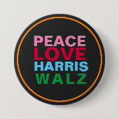 PEACE LOVE HARRIS WALZピンクレッドブルーラウンド 缶バッジ (正面)