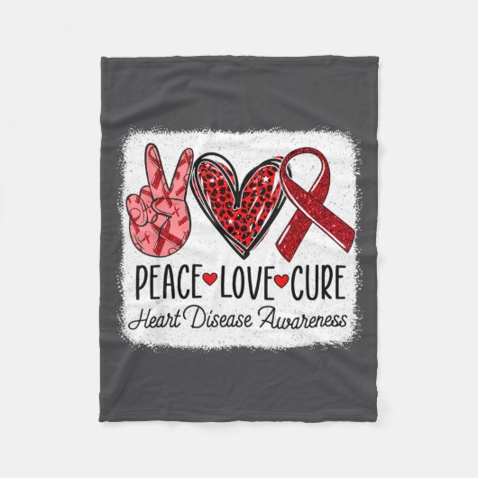Peace Love Heart Disease Awareness Chd Suprt Wear フリースブランケット (正面)