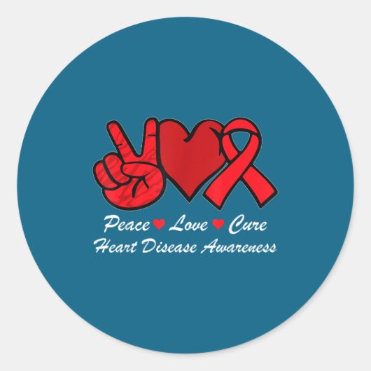 Peace Love Heart Disease Awareness Chd Suprt Wear  ラウンドシール (正面)