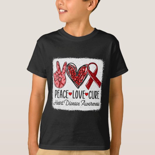 Peace Love Heart Disease Awareness Chd Suprt Wear Tシャツ (正面)