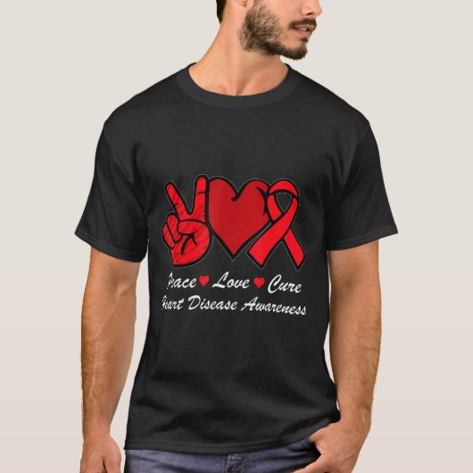 Peace Love Heart Disease Awareness Chd Suprt Wear  Tシャツ (正面)