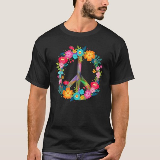 Peace Love Hippie Costume Tie Dye 60s 70s Flowers  Tシャツ (正面)
