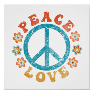 Peace & Love - Hippie Peace Sign With Flowers ポスター