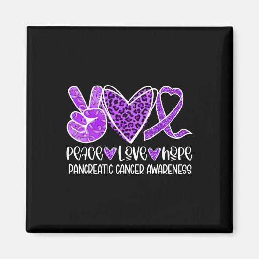 Peace Love Hopeヒョウ紫色の膵臓がんA マグネット (正面)