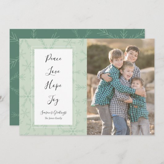 Peace Love Hope Joyクリスマスフォトカード シーズンカード (正面/裏面)