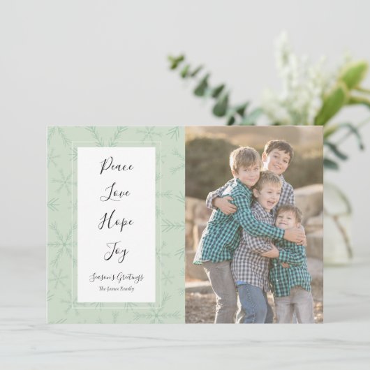 Peace Love Hope Joyクリスマスフォトカード シーズンカード (スタンド正面)