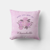 Peace Love Hope Joy Add Your Name Pink Roses クッション (正面)