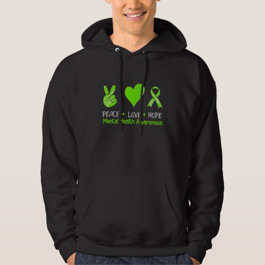 Peace Love Hope Mental Health Awareness Green Ribb パーカ (正面)