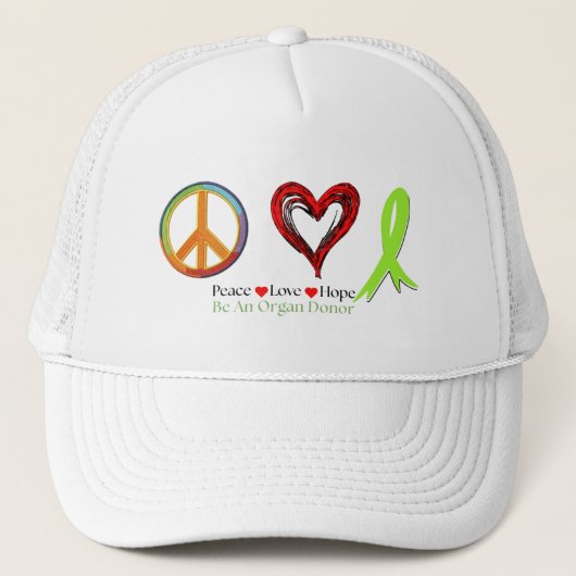 Peace Love Hope Organ Donation Saves Lives キャップ (正面)