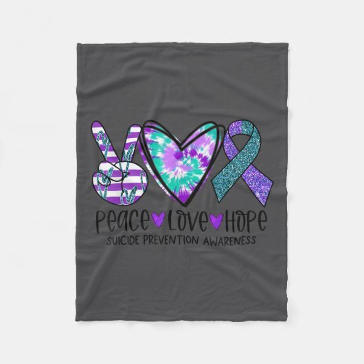 Peace Love Hope Suicide Prevention Awareness Tie-d フリースブランケット (正面)