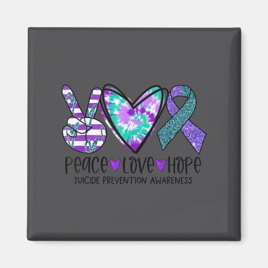 Peace Love Hope Suicide Prevention Awareness Tie-d マグネット (正面)