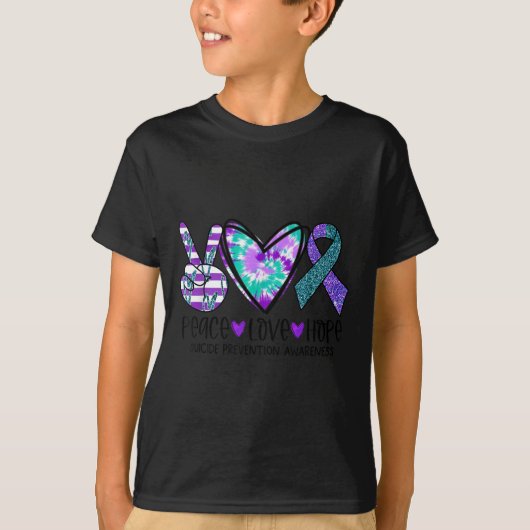 Peace Love Hope Suicide Prevention Awareness Tie-d Tシャツ (正面)