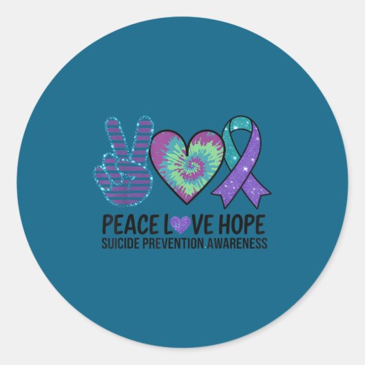 Peace Love Hope Suicide Prevention Tie Dye Awarene ラウンドシール (正面)