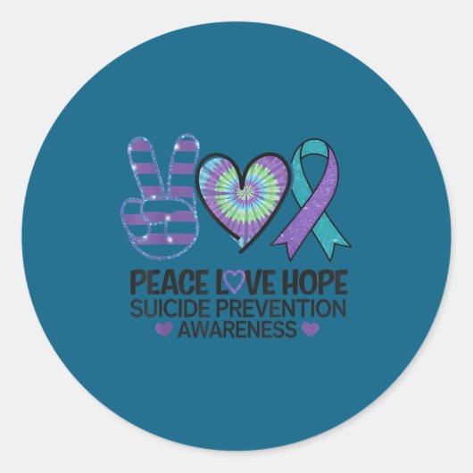Peace Love Hope Suicide Prevention Tie Dye Awarene ラウンドシール (正面)