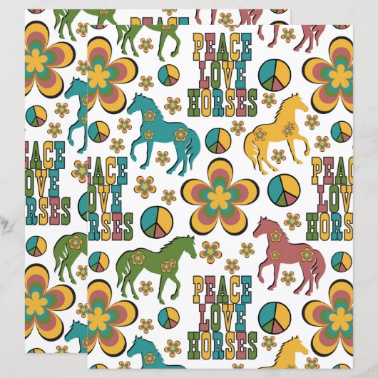 Peace Love Horses Scrapbook Paper (正面/裏面)