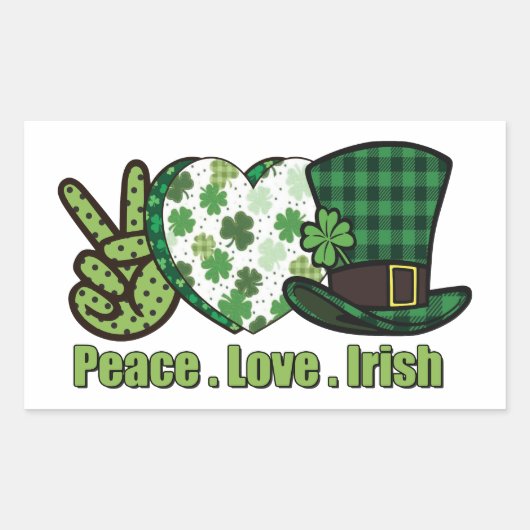 Peace Love Irish Stickers – 日常的に使用 長方形シール (正面)