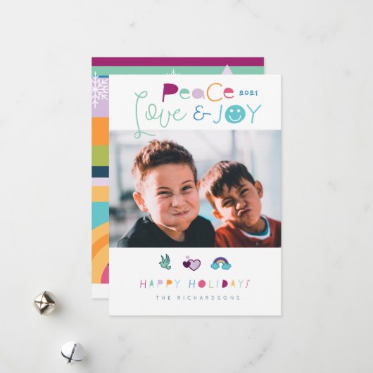 Peace Love & Joyおもしろい明るいクリスマス絵文字 シーズンカード (正面/裏面インサイチュ)