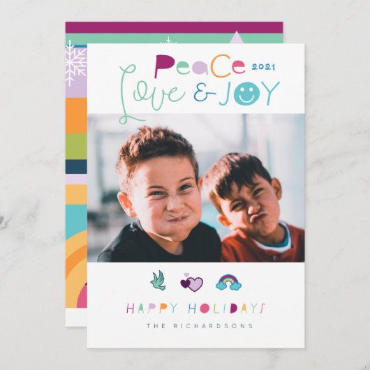 Peace Love & Joyおもしろい明るいクリスマス絵文字 シーズンカード (正面/裏面)