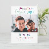 Peace Love & Joyおもしろい明るいクリスマス絵文字 シーズンカード (スタンド正面)