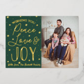 Peace, Love & Joyクリスマスフォト実在 箔シーズンカード (正面)